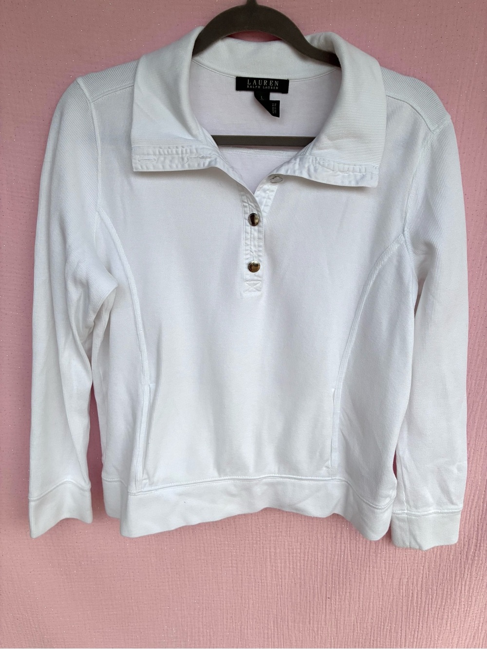 Lauren Ralph Lauren White Collared Pullover Sweatshirt Size L
